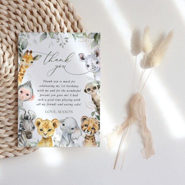 Tarjeta De Agradecimiento Jungle Animals, Safari, Wild One, First Birthday (Subido por el creador)