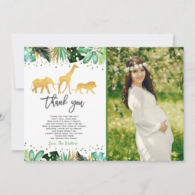 Tarjeta De Agradecimiento Jungle Baby Shower Gracias Card Jungle Shower (Anverso)