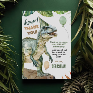 Tarjeta De Agradecimiento Jungle Dinosaur T Rex Birday Party