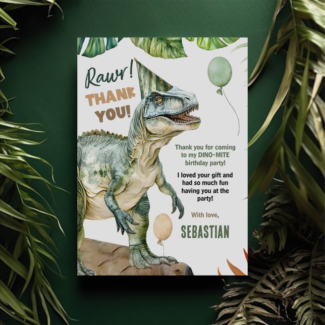 Tarjeta De Agradecimiento Jungle Dinosaur T Rex Birday Party (Subido por el creador)