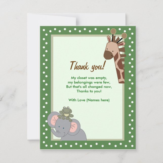Tarjeta De Agradecimiento Jungle Fun Baby Shower (Anverso)