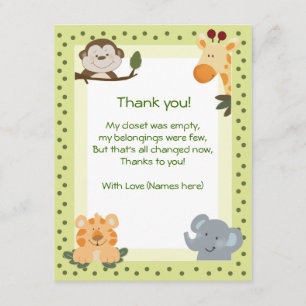 Tarjeta De Agradecimiento Jungle Safari Animals Baby Shower