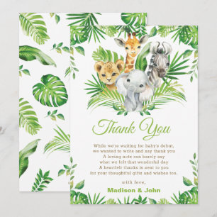 Tarjeta De Agradecimiento Jungle Safari Animals Greenery Neutral Baby Shower