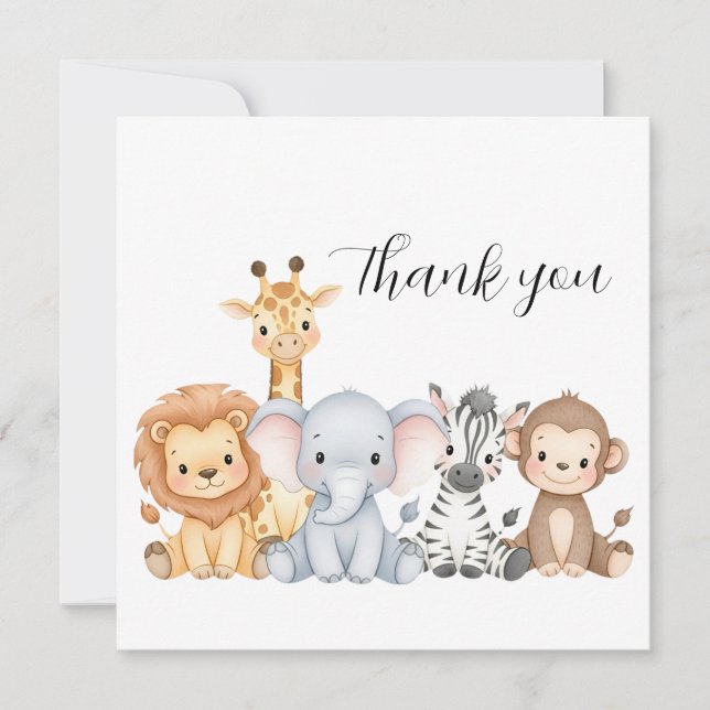Tarjeta De Agradecimiento Jungle Safari "It's About To Get Wild" Baby Shower (Anverso)