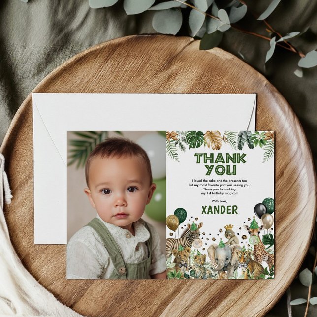Tarjeta De Agradecimiento Jungle Safari Party Animals Boy Birthday Photo (Subido por el creador)