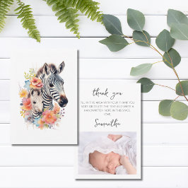 Tarjeta De Agradecimiento Jungle Safari Zebra Floral Baby Shower