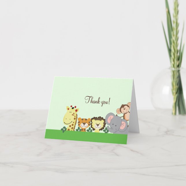 Tarjeta De Agradecimiento Jungle Zoo Party (Green) Folded Thank you notes (Anverso)