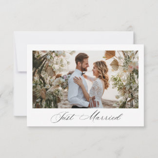 Tarjeta De Agradecimiento Just Married black script wedding announcement