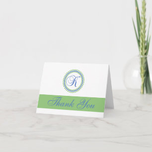 Tarjeta De Agradecimiento K Dot Circle Monogam Gracias Cartas (Azul / Moneda