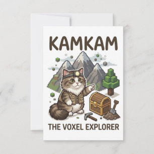 Tarjeta De Agradecimiento KAMKAM El Explorador de Voxel Gamer Divertido Gato