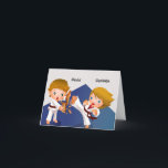 Tarjeta De Agradecimiento Karate Kids Thank You Notecard<br><div class="desc">A martial's art thank you notecard perfect for children's party celebrations. The colorful design features a boy holding a block of wood and a girl kicking and breaking it. Suitable for either gender. The invitation is easy to customize with your wording, font, font color and choice of six paper types....</div>