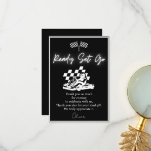 Tarjeta De Agradecimiento Karting, coche de carreras niño cumpleaños