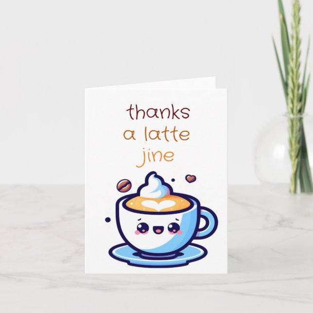 Tarjeta De Agradecimiento kawai A Latte Coffee Gracias Cartas (Anverso)