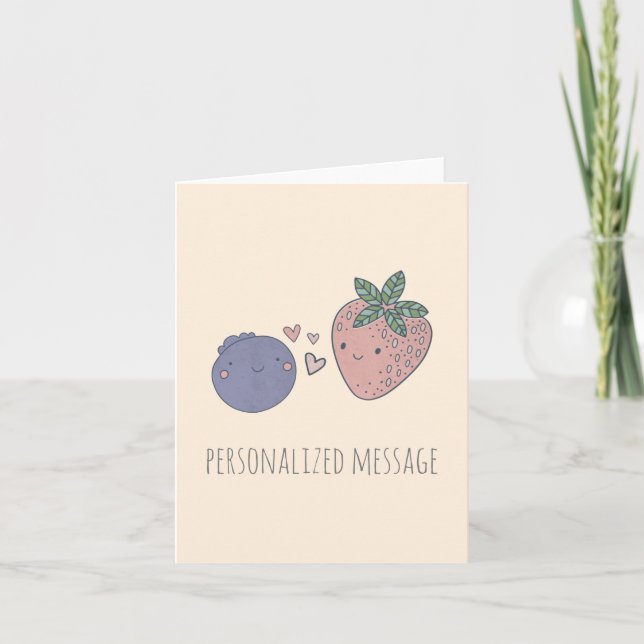Tarjeta De Agradecimiento Kawaii Blueberry y Strawberry enamorados (Anverso)