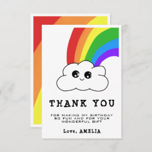 Tarjeta De Agradecimiento Kawaii Cloud Rainbow Girly Kids Cumpleaños