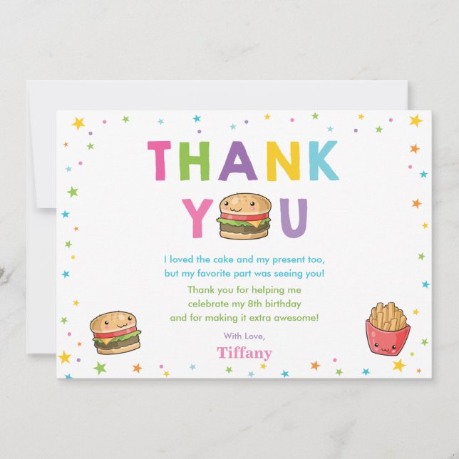 Tarjeta De Agradecimiento Kawaii Cute Fiesta de comida rápida cumpleaños Chi