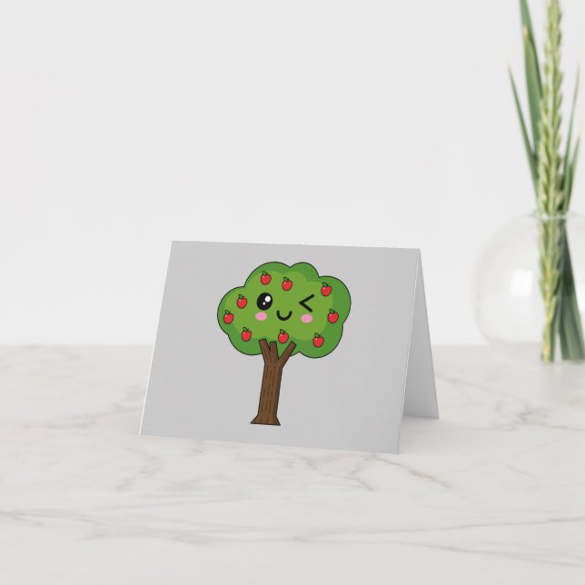 Tarjeta De Agradecimiento Kawaii feliz árbol de manzanas (Anverso)