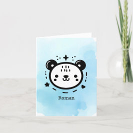 Tarjeta De Agradecimiento Kawaii lindo rostro de oso - Línea de arte Minimal