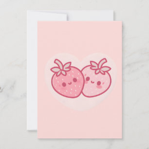 Tarjeta De Agradecimiento Kawaii Pink Valentines Strawberries