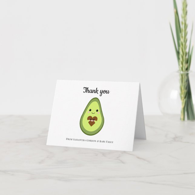 Tarjeta De Agradecimiento Kawaii Pregnant Aguacate Gracias Baby Shower (Anverso)