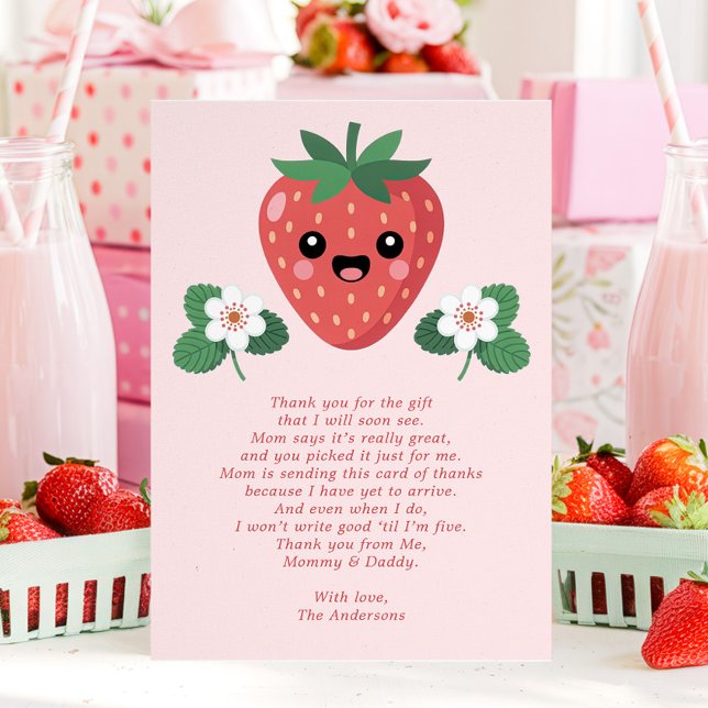 Tarjeta De Agradecimiento Kawaii Strawberry Baby Shower Thank You Card (Subido por el creador)
