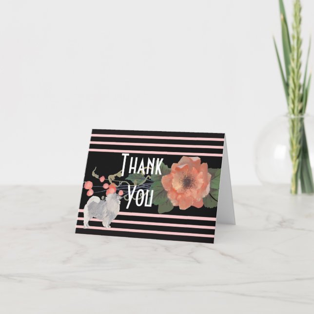 Tarjeta De Agradecimiento Keeshond on Melon Floral Gracias (Anverso)