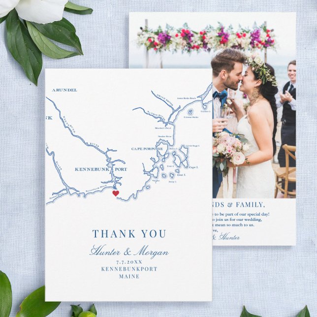 Tarjeta De Agradecimiento Kennebunkport Maine Boda Flat (These flat Kennebunkport Maine Wedding Thank You Cards are perfect for your destination wedding)