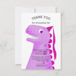 Tarjeta De Agradecimiento Kids Dinosaur Birday Party Pink
