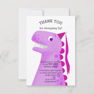 Tarjeta De Agradecimiento Kids Dinosaur Birday Party Pink