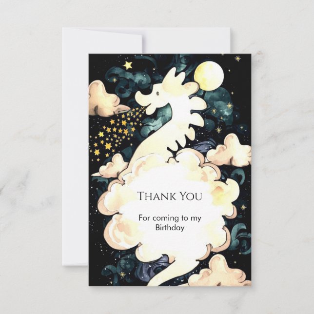 Tarjeta De Agradecimiento Kids Watercolor Dragon Birthday (Anverso)