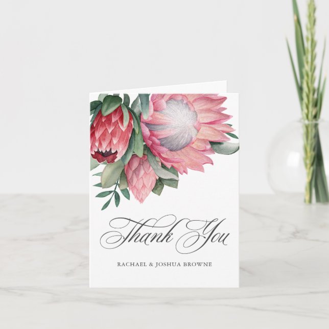Tarjeta De Agradecimiento King Protea Elegant Boda Botánico Gracias (Anverso)