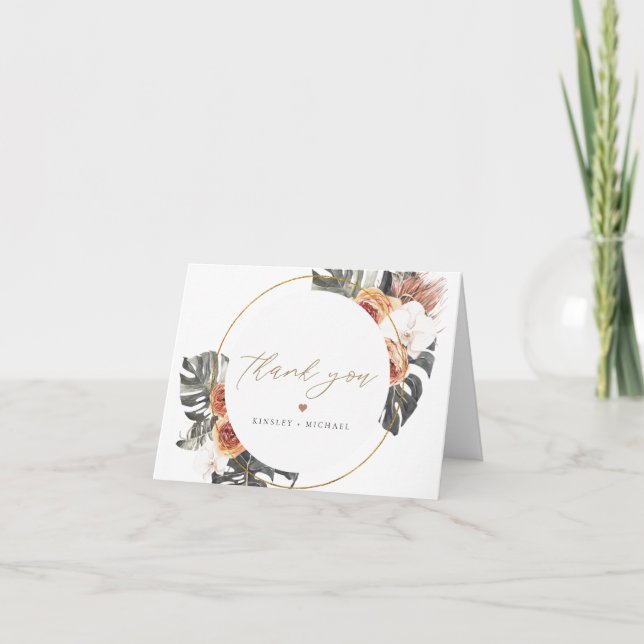 Tarjeta De Agradecimiento KINSLEY Boho Terracotta Floral Hoja de Palma Seca (Anverso)