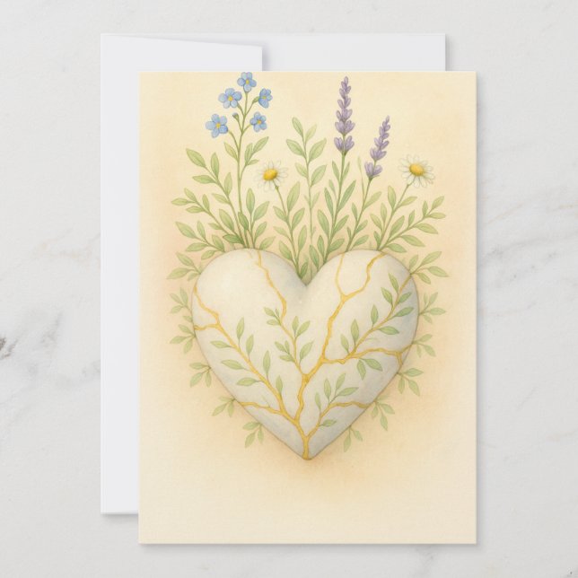 Tarjeta De Agradecimiento Kintsugi Wildflower Heart Watercolor (Anverso)