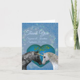 Tarjeta De Agradecimiento Kissing Unicorns Heart Boda