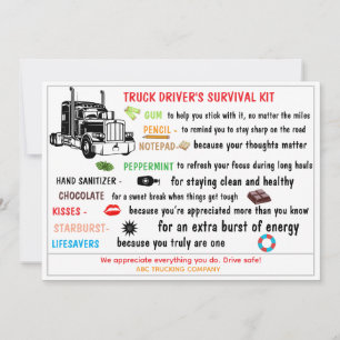 Tarjeta De Agradecimiento Kit de supervivencia para camioneros divertido y c