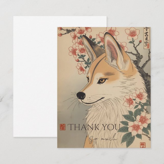 Tarjeta De Agradecimiento Kitsune & cherry blossom (Anverso / Reverso)
