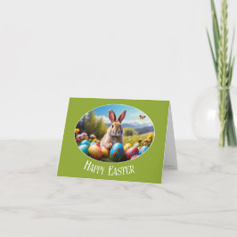 Tarjeta De Agradecimiento Kleiner Osterhase in Landschaft, oval - Grußkarte,