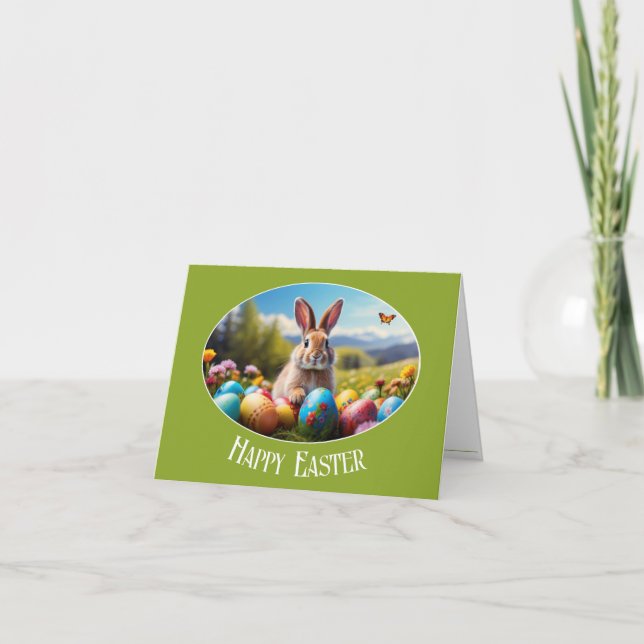 Tarjeta De Agradecimiento Kleiner Osterhase in Landschaft, oval - Grußkarte, (Anverso)