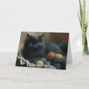 Tarjeta De Agradecimiento Knition Companion Black Kitten With Yarn