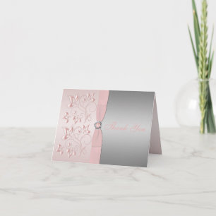 Tarjeta De Agradecimiento Knot de amor floral plateado y rosa