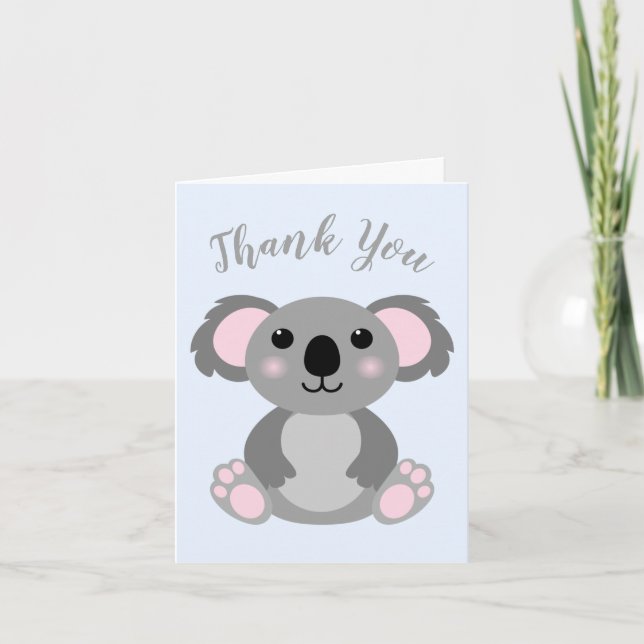 Tarjeta De Agradecimiento Koala Bear Baby Shower Blue Boy (Anverso)