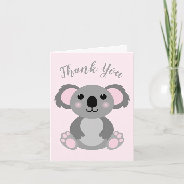 Tarjeta De Agradecimiento Koala Bear Baby Shower Pink Girl (Anverso)