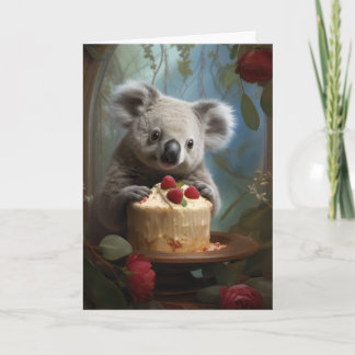 Tarjeta De Agradecimiento Koala con un pastel de cumpleaños