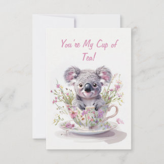 Tarjeta De Agradecimiento Koala en taza de té floral