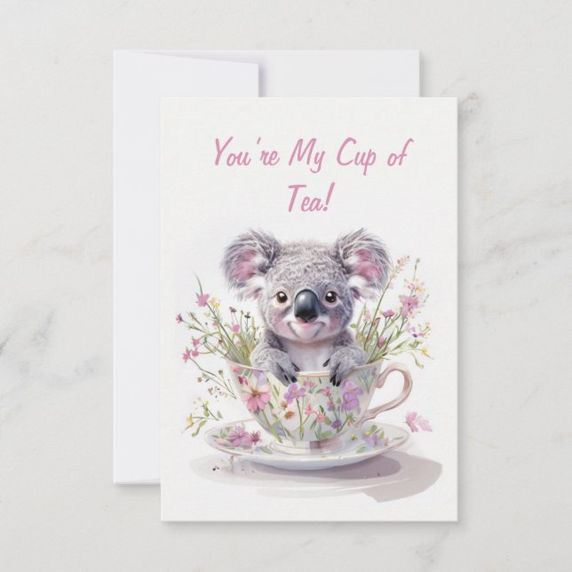 Tarjeta De Agradecimiento Koala in Floral Teacup  (Anverso)