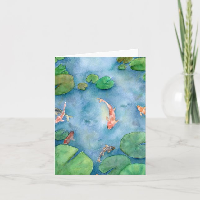 Tarjeta De Agradecimiento Koi Fish Pond watercolor (Anverso)