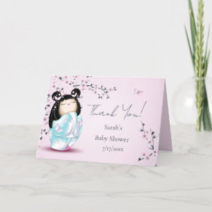 Tarjeta De Agradecimiento Kokeshi Doll Personalizado Baby Shower Gracias