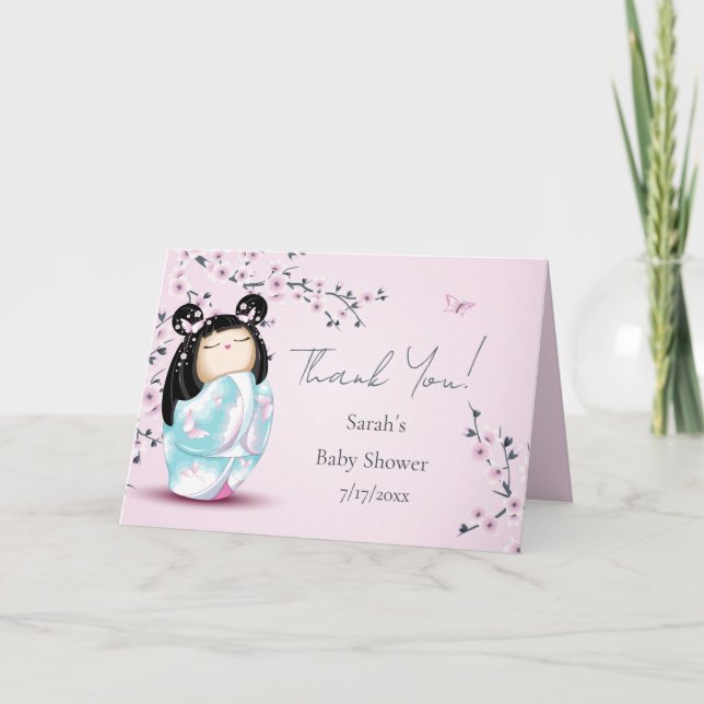 Tarjeta De Agradecimiento Kokeshi Doll Personalizado Baby Shower Gracias (Anverso)