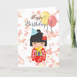 Tarjeta De Agradecimiento Kokeshi Doll Red Happy Birday Card