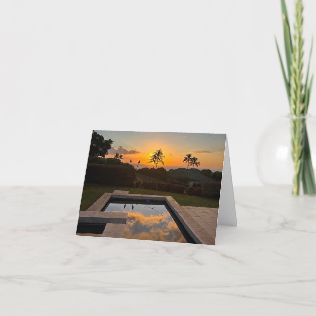 Tarjeta De Agradecimiento Kona Hawaii Sunset Mauna Kea Palm Tree Saludo (Anverso)